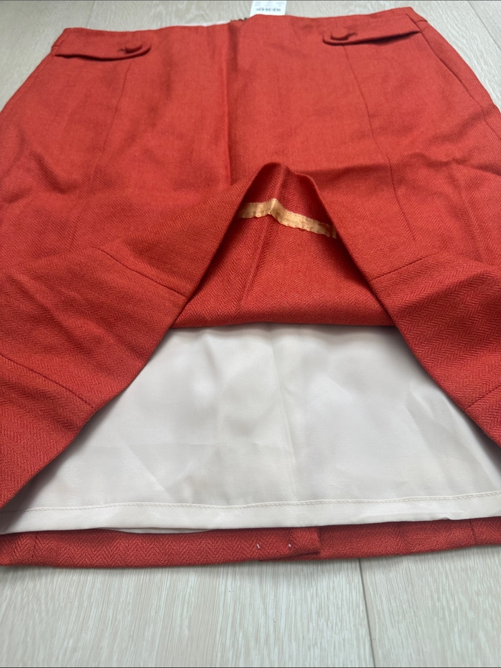 J. Crew Orange Red Button-Tab Pencil Skirt - Picture 7 of 8